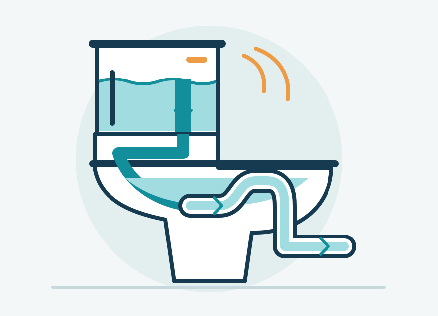 Toilet flush and trap Original illustration of flushing water and a toilet trap